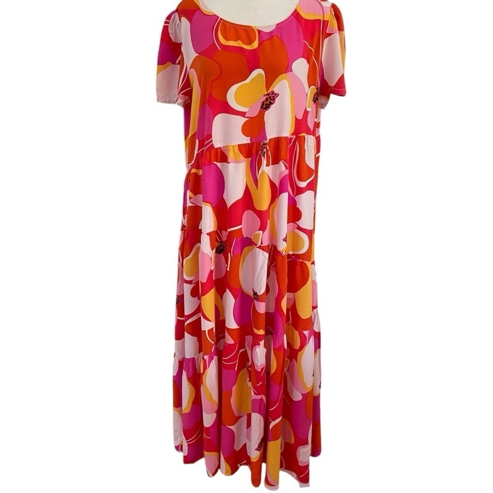 Anrabess Vibrant Floral Women's Tiered Dress Size L Flowy Comfy Vacation Spring